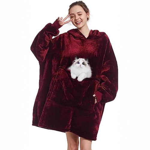 Damen Oversize Kapuzen-Kuscheldecke aus Mikrofaser mit Sherpa-Futter Shop Nory