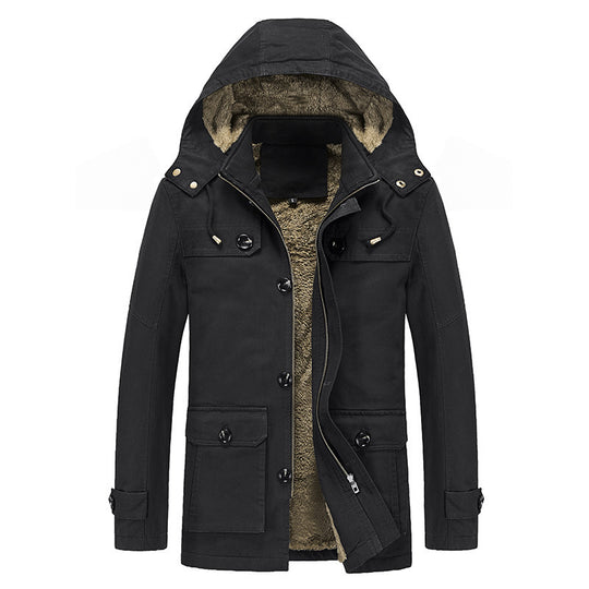 Herren Winddichter Canvas-Parka mit Teddyfleece-Innenfutter, Kapuze und Multifunktionstaschen Shop Nory