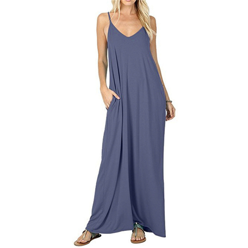 Damen Maxikleid mit verstellbaren Trägern und seitlichen Taschen