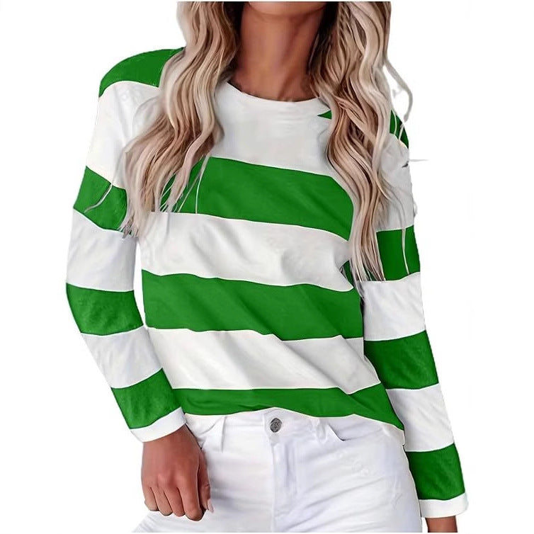 Damen lässiges gestreiftes Langarmshirt