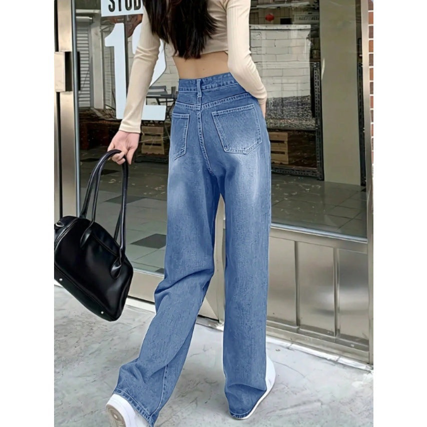 Damen weite High-Waist Baggy-Jeanshose mit geradem Bein Shop Nory