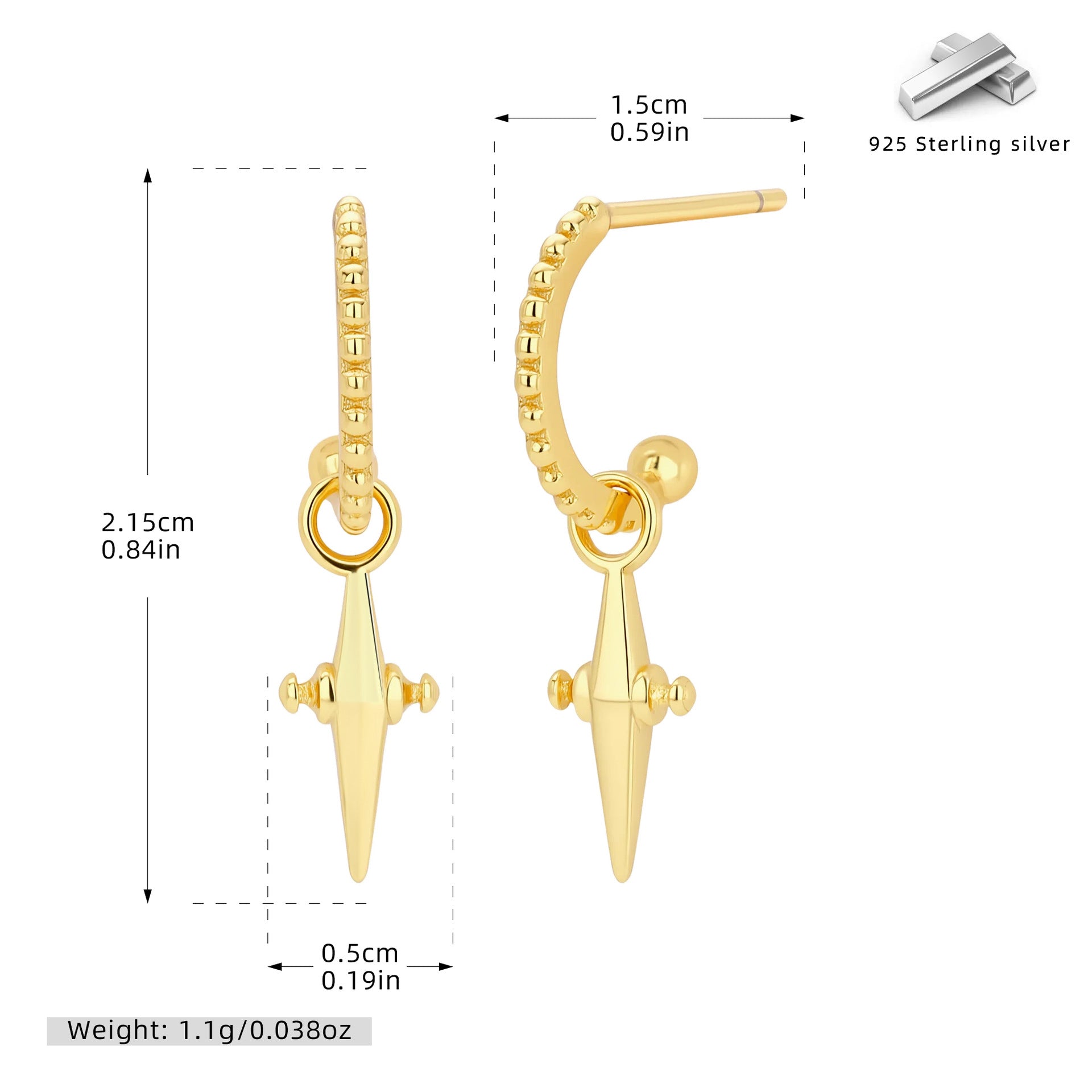 Damen Ohrhänger mit stilvollem Spikes-Design aus 925 Sterling Silber Shop Nory