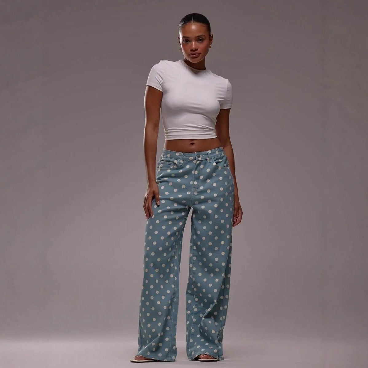 Damen Weite Stoffhose mit Polka-Dot Muster