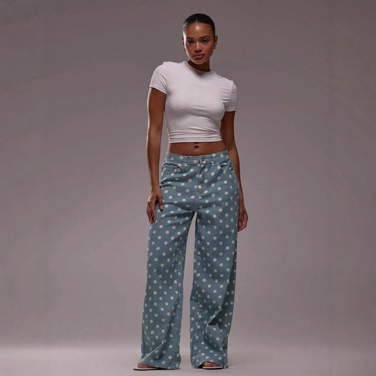 Damen Weite Stoffhose mit Polka-Dot Muster
