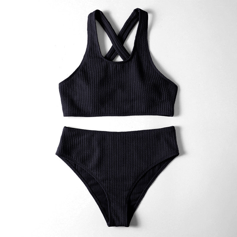 Damen Hochtaillierter Bikini mit geschickt überkreuzten Trägern Shopnory