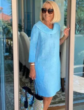 Damen Leichtes Leinenkleid mit elegantem Kragen und lockerer Passform