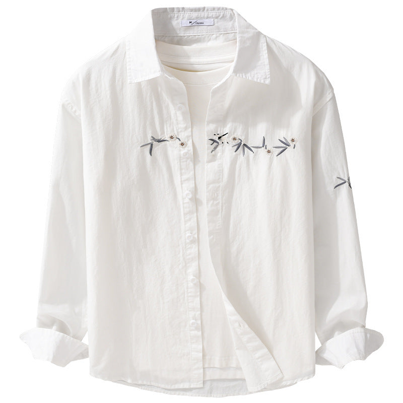 Damen Lockeres besticktes Baumwoll-Overshirt mit Kentkragen und Layering‑Detail Shop Nory