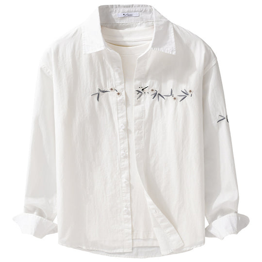 Damen Lockeres besticktes Baumwoll-Overshirt mit Kentkragen und Layering‑Detail Shop Nory