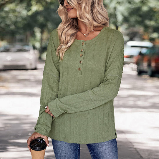 Damen Gestricktes Longsleeve mit Knopfleiste, Zopfmuster und legerer Passform Shop Nory