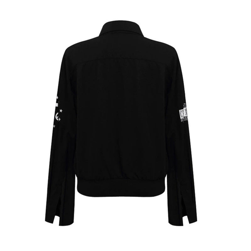 Damen Hemdbluse mit elastischem Saum, Button-Down und Schriftzug-Detail Shop Nory