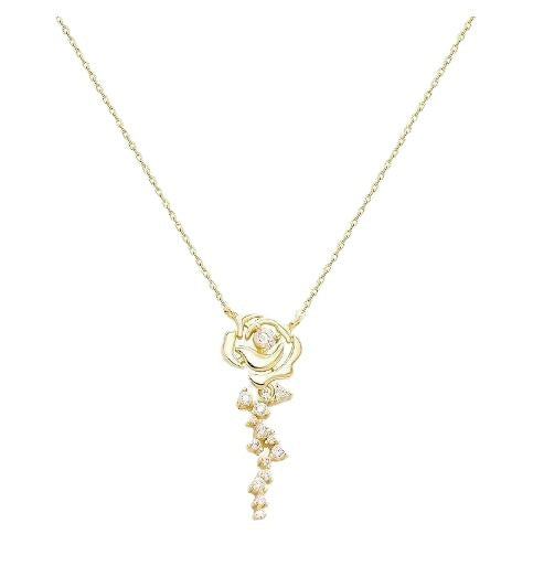 Damen Halskette mit filigranem Rosenanhänger und funkelnden Akzenten Shop Nory