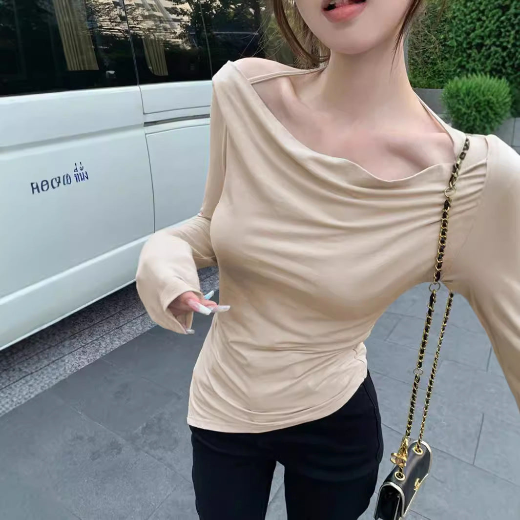 Damen schulterfreies Cowl-Longsleeve mit feinen Spaghettiträgern und sculptender Taillenpassform Shop Nory