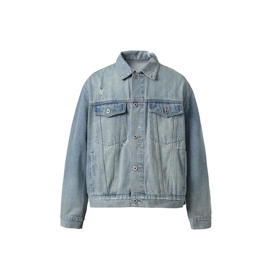 Unisex Oversized Jeansblouson mit Used‑Look, kastigem Schnitt und Brustklappen Shop Nory