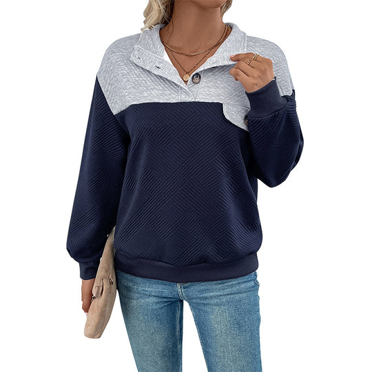 Damen Strukturierter Stehkragen-Sweatshirtpullover mit Knopfleiste Shop Nory