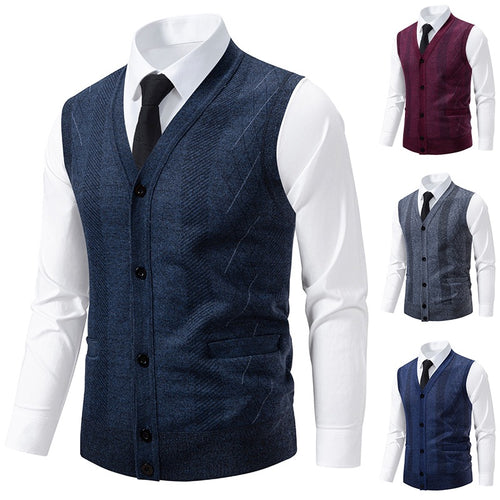 Herren Taillierte Feinstrick‑Weste mit V‑Ausschnitt, Knopfleiste und Eingrifftaschen Shop Nory