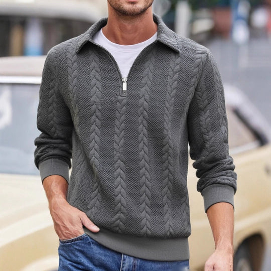 Herren Feinstrukturierter Zopfstrickpullover mit Kurzreißverschluss und Kentkragen Shop Nory