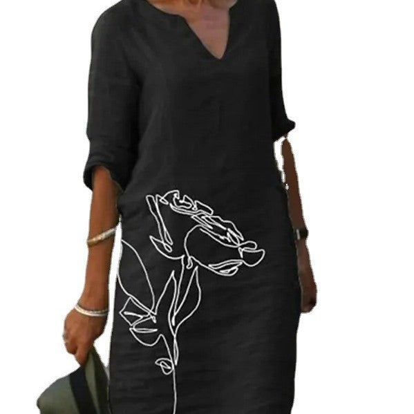 Damen Freizeitkleid mit floralem Design und V-Ausschnitt