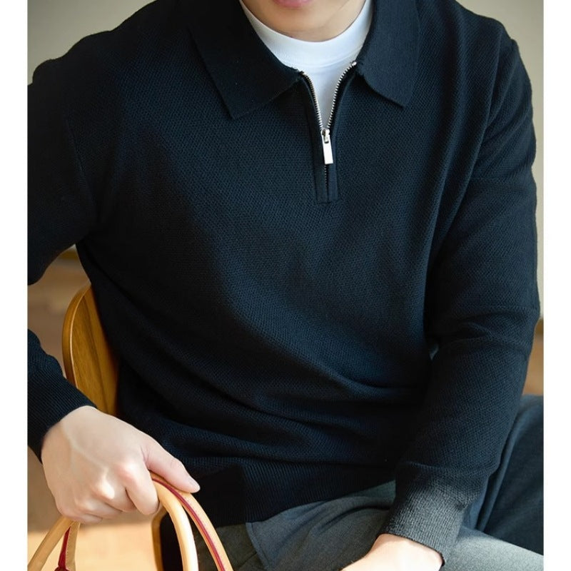 Herren Feinstrick-Halbzippullover mit Polokragen und strukturierter Masche Shop Nory