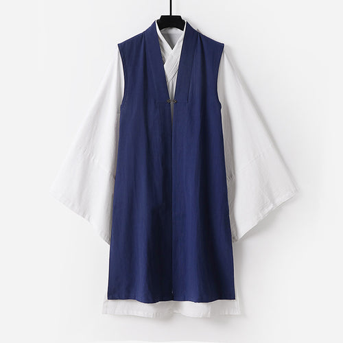 Herren Ärmellose Hanfu-Weste mit offenem Frontschnitt und dekorativem Knebelverschluss Shop Nory
