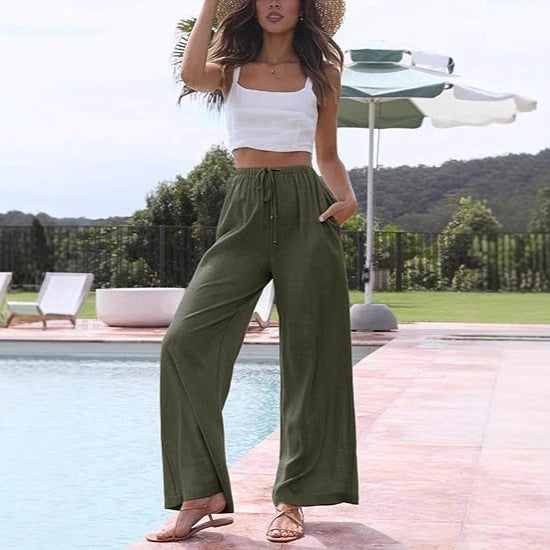 Damen Weite Relax-Hose aus Leinenmix mit Kordelzug und Seitentaschen Shop Nory