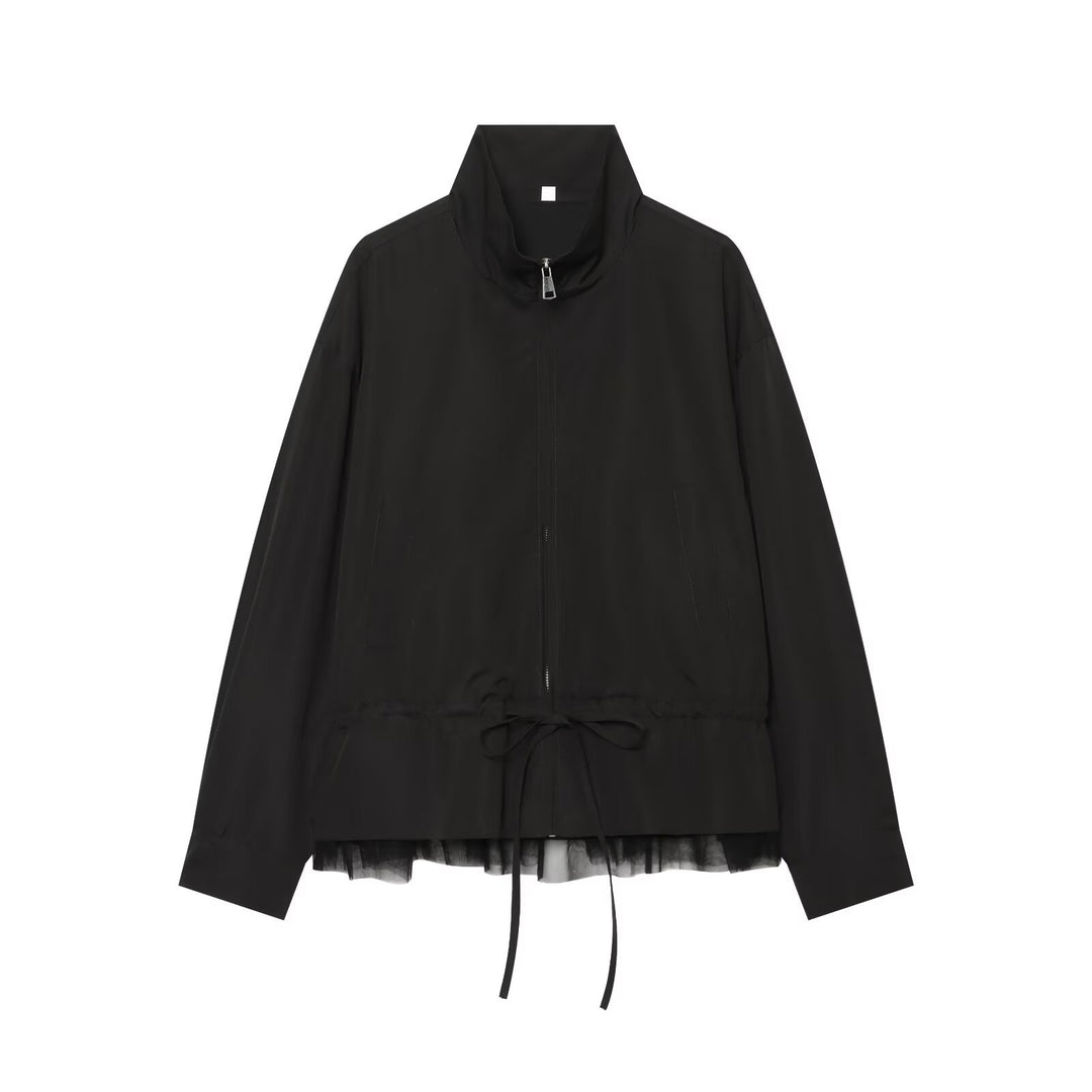 Damen Windbreaker‑Jacke im Blouson‑Schnitt mit Stehkragen, Tunnelzug und Tüllsaum Shop Nory