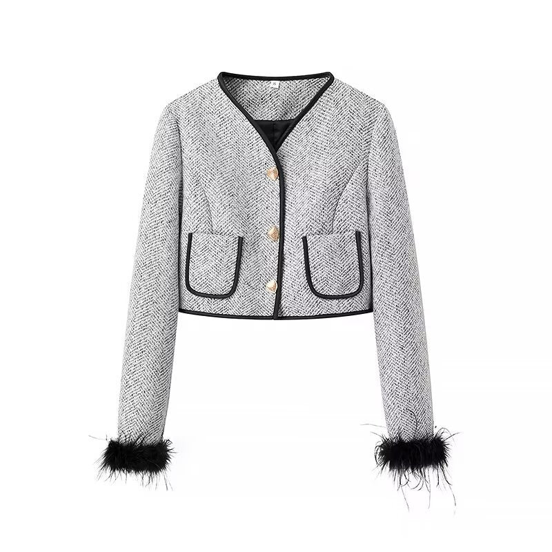 Damen Zweiteiliges Bouclé‑Tweed‑Set mit kurzem Blazer, Zierknöpfen und Minirock Shop Nory