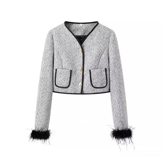 Damen Zweiteiliges Bouclé‑Tweed‑Set mit kurzem Blazer, Zierknöpfen und Minirock Shop Nory