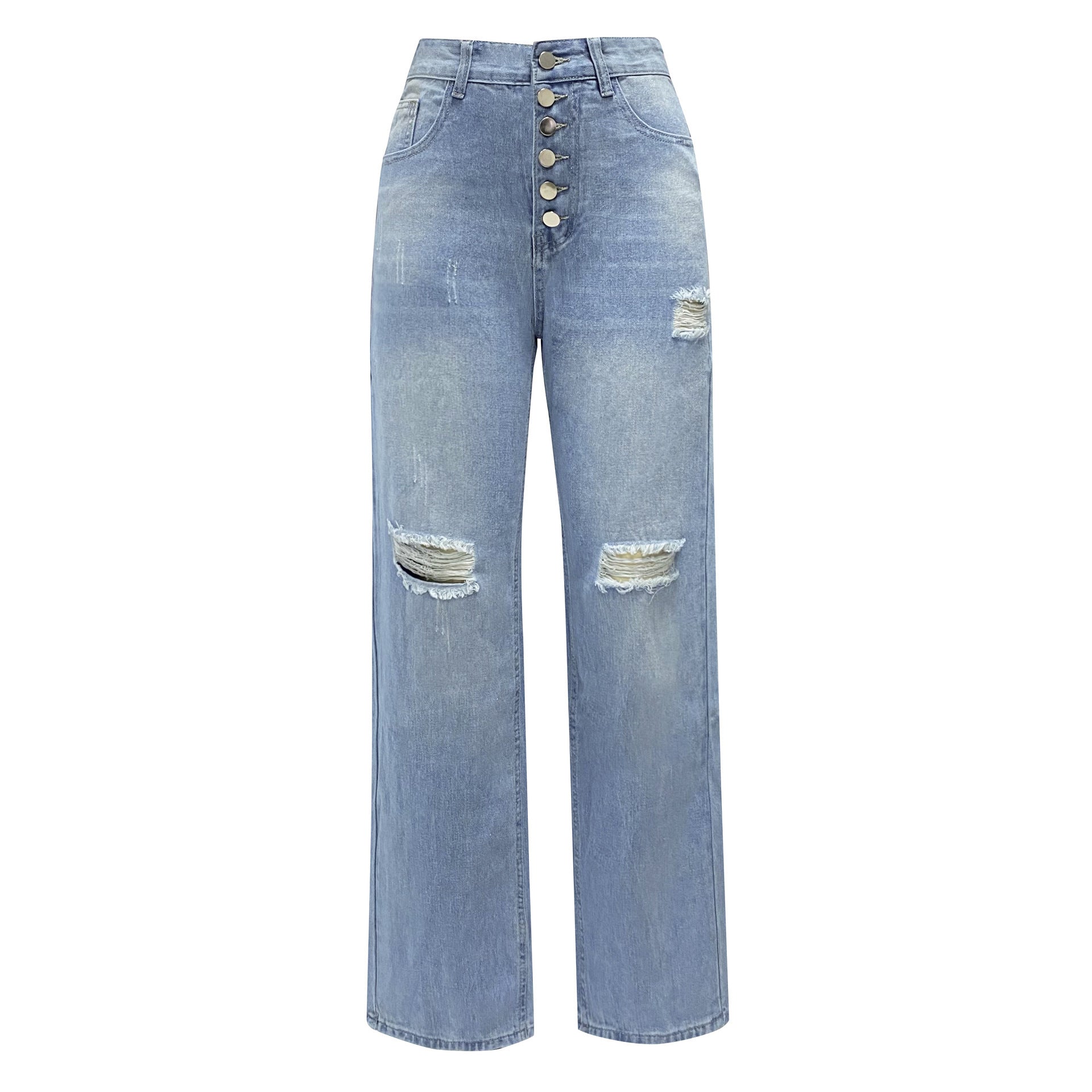 Damen Boyfriend-Jeans mit Knopfleiste und Distressed-Details