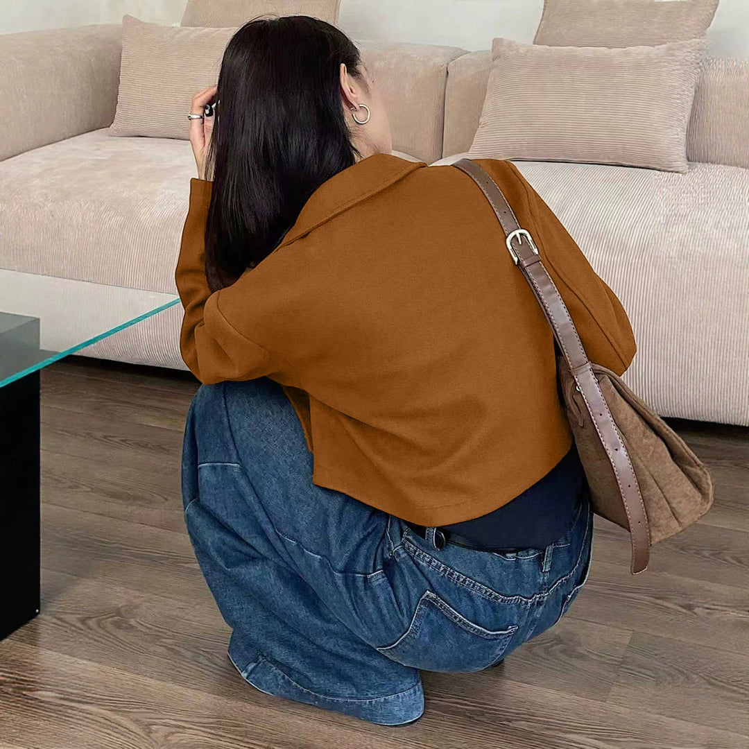 Damen Kurzjacke aus Wildlederimitat mit Reißverschluss und Hemdkragen Shop Nory