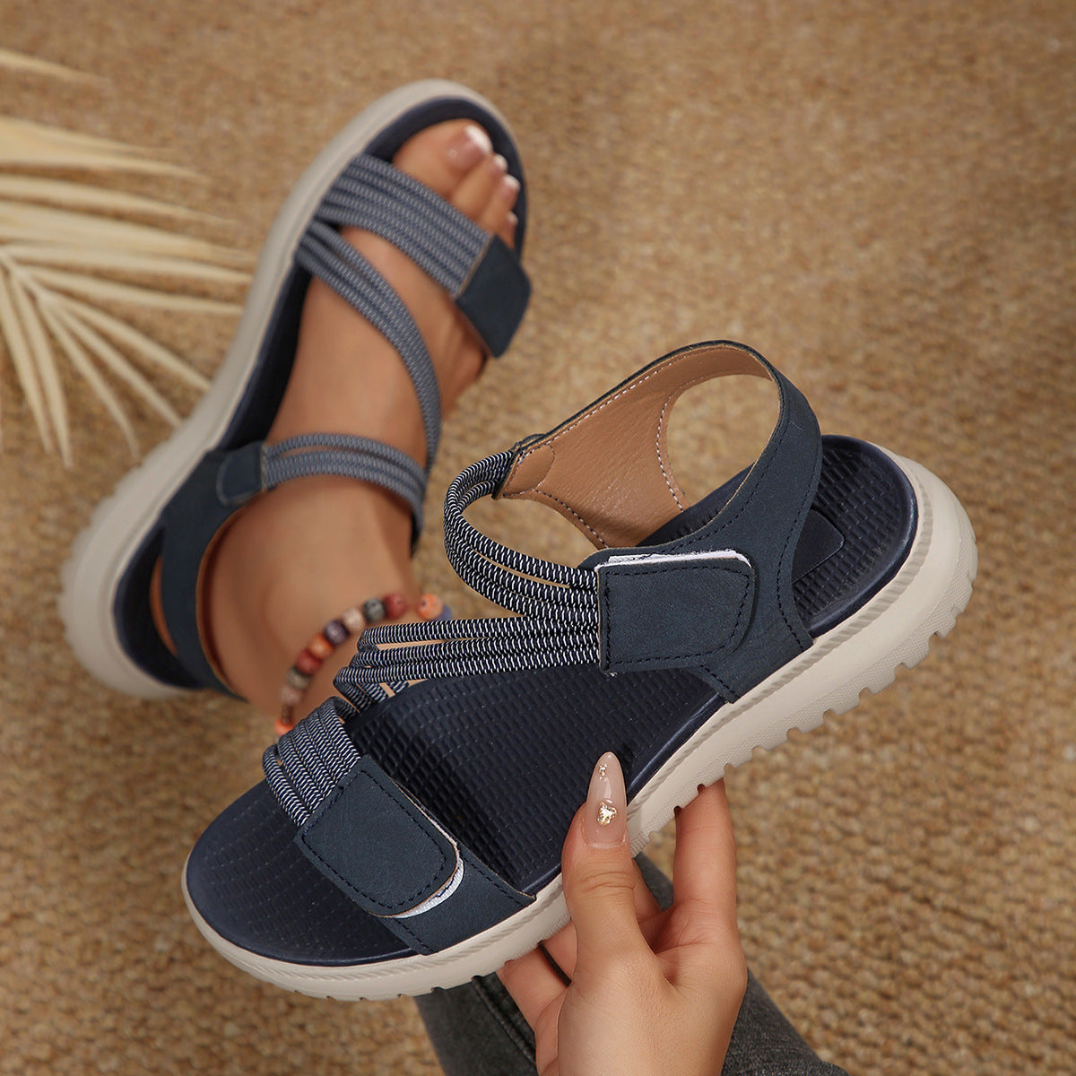 Damen Bequeme Sport-Sandalen mit elastischen Riemen und rutschfester Laufsohle