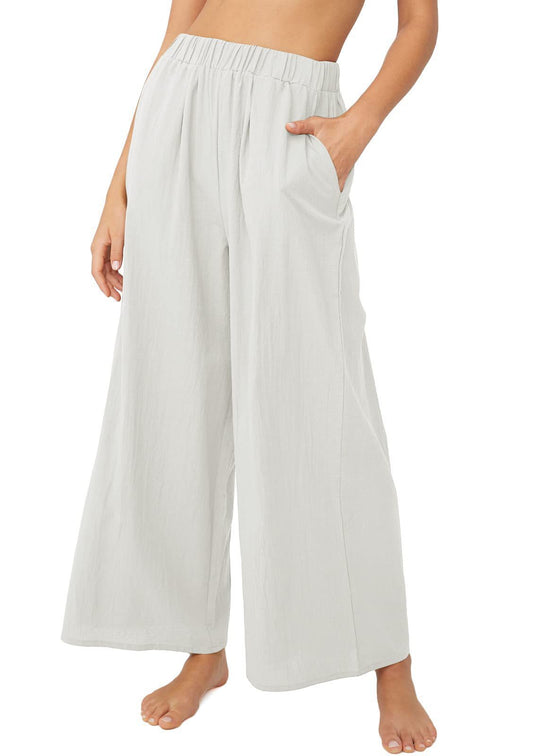 Damen Leichte Palazzo-Hose mit weitem Bein, elastischem Bund und Eingrifftaschen Shop Nory