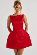 Damen Figurbetontes Cocktailkleid mit elegantem Ausschnitt und schwingendem Rock