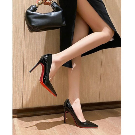 Damen spitze Stiletto Pumps mit glänzender Oberfläche