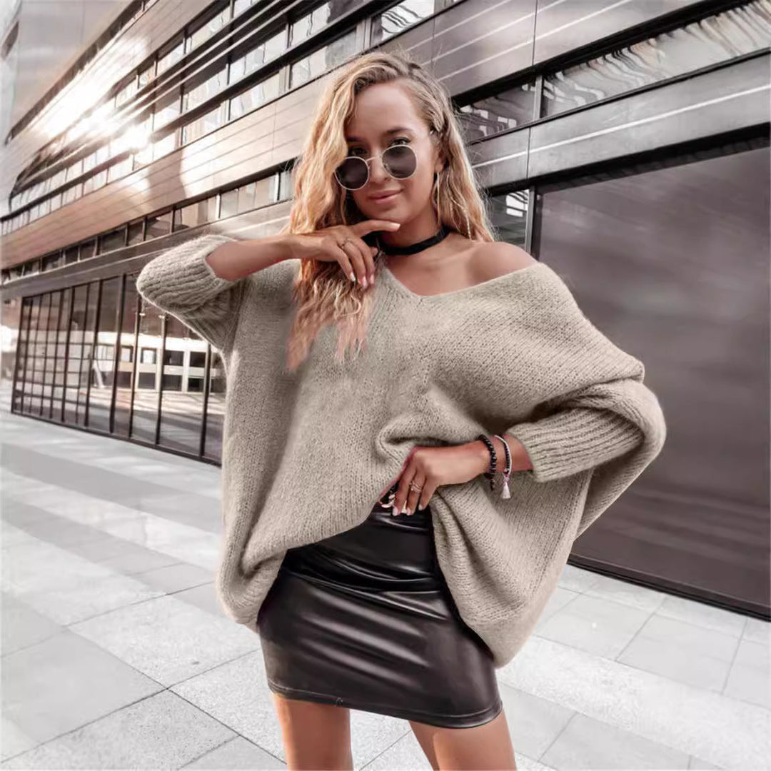 Damen Oversized Pullover mit weitem Ausschnitt