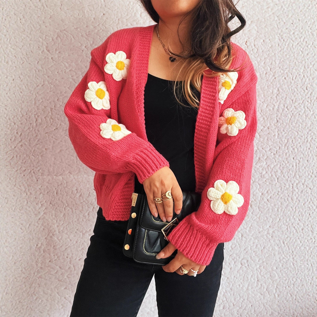 Damen Strickjacke mit floralem Design und lässiger Passform
