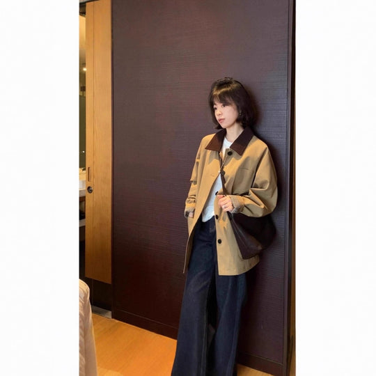 Damen Weite Kurzjacke im Caban-Stil mit Kontrastkragen Shop Nory