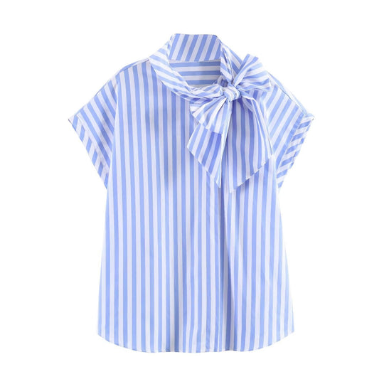 Damen Blusenshirt mit dekorativem Schleifenelement und modischem Streifenmuster Shopnory