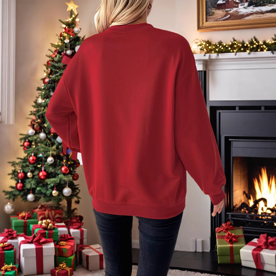 Damen Weihnachtlicher Sweatshirtpullover mit Herzapplikation und Seitenschleifen Shop Nory