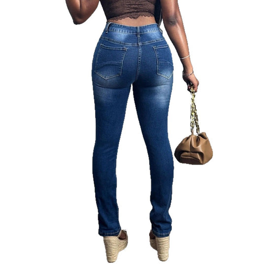 Damen Hochtaillierte Skinny-Jeans mit seitlicher Blumenstickerei Shop Nory