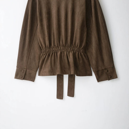 Damen Kurzjacke in Wildlederoptik mit hohem Funnelkragen und Bindegürtel Shop Nory