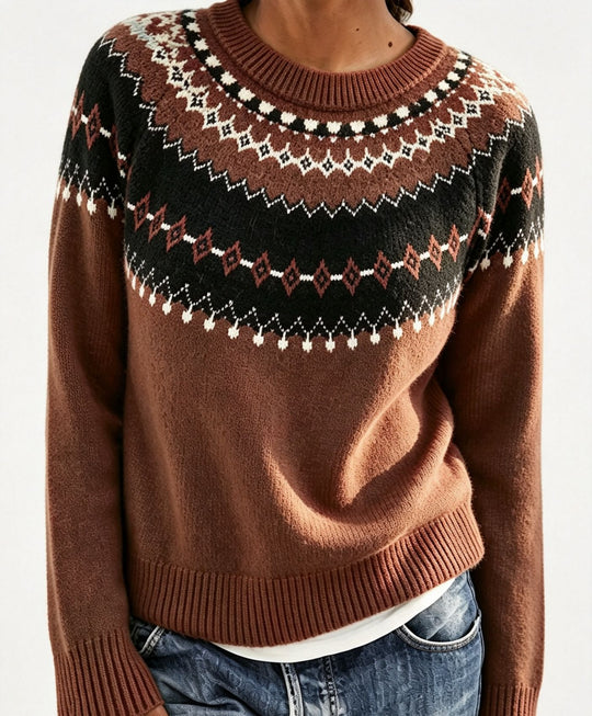 Damen Rundhalsausschnitt Norweger-Pullover mit Fair-Isle-Jacquard Shop Nory