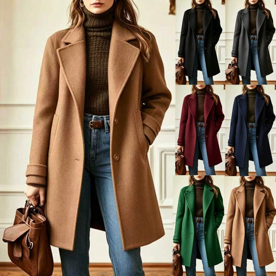 Damen Eleganter Wollmantel mit tailliertem Schnitt und Reverskragen Shop Nory
