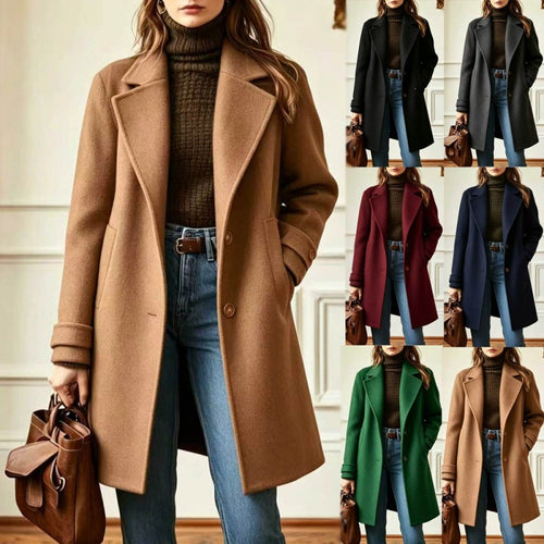 Damen Eleganter Wollmantel mit tailliertem Schnitt und Reverskragen Shop Nory