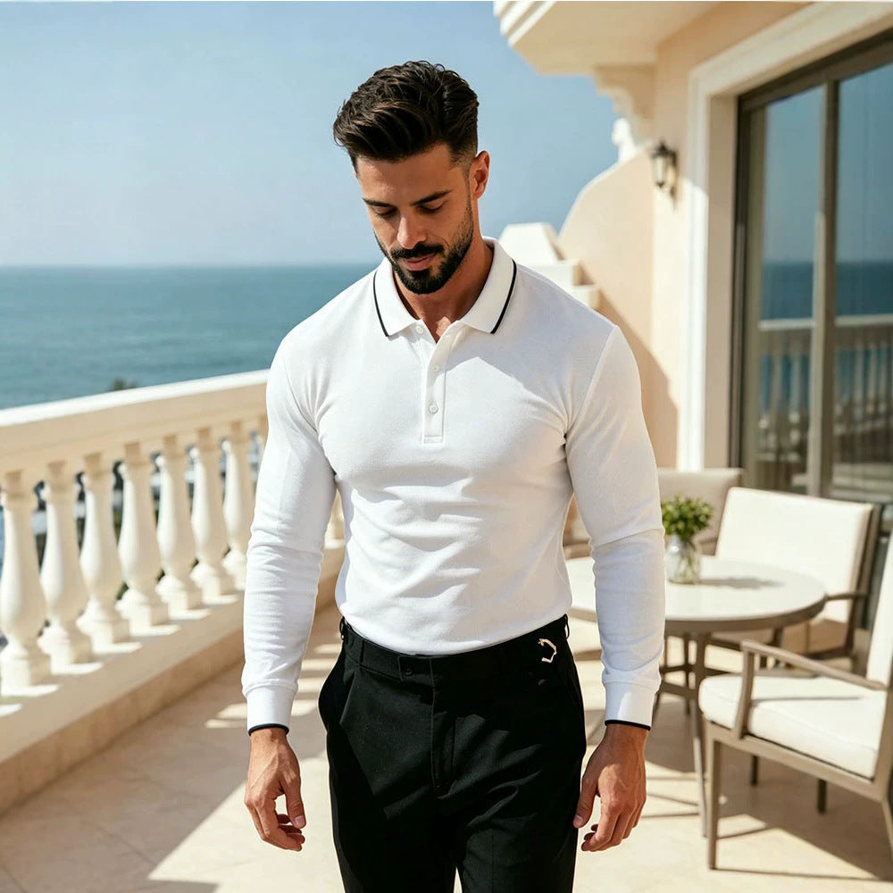 Herren Langärmeliges Funktions-Poloshirt mit Piquéstruktur und Kontrastkragen Shop Nory
