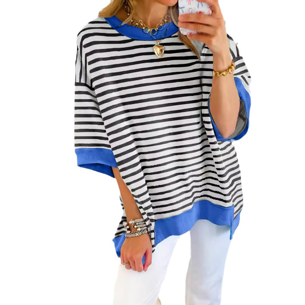 Damen Oversize Streifen-Sweatshirt mit kontrastfarbenen Bündchen Shop Nory