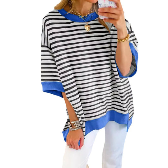 Damen Oversize Streifen-Sweatshirt mit kontrastfarbenen Bündchen Shop Nory