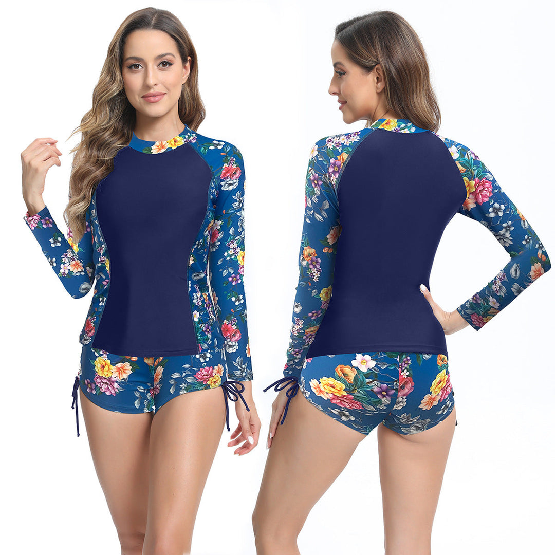 Damen UV-Schutz Langarm Schwimmanzug mit floralen Akzenten
