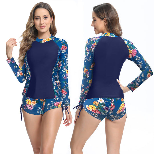 Damen UV-Schutz Langarm Schwimmanzug mit floralen Akzenten