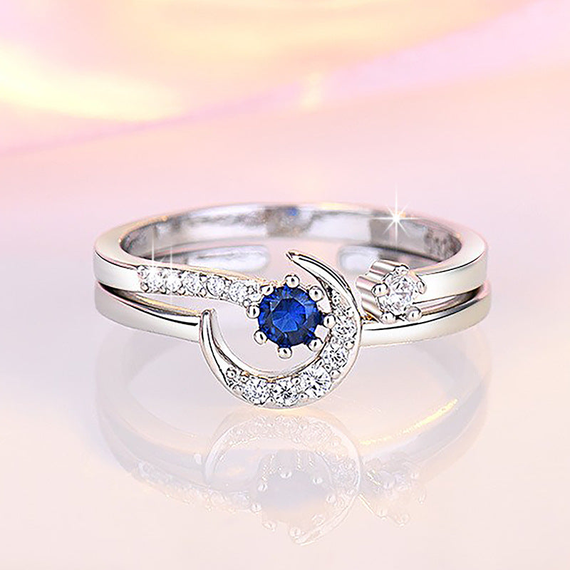 Damen zierlicher Ring mit funkelndem Saphirstein und grazilen Zirkonia-Akzenten Shop Nory