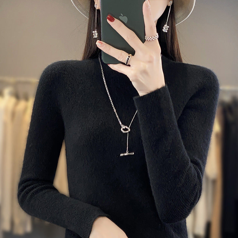 Damen Schlanker Feinstrick-Mockneckpullover aus feinem Angora‑Mix Shop Nory